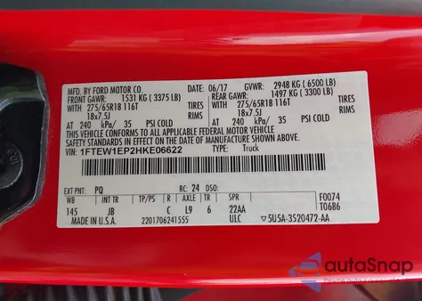 2017 Ford F-150 Xlt from USA, damaged, VIN 1FTEW1EP2HKE06622